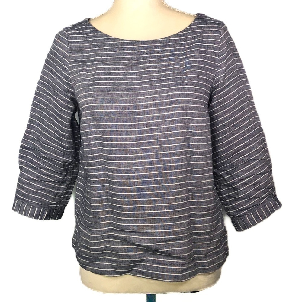 TAHARI (XS) 100% Linen Boatneck Top